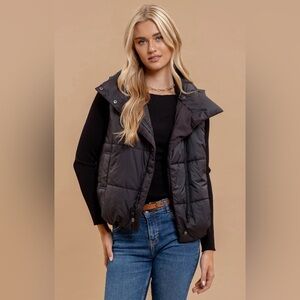Asymmetrical Black Puffer Vest